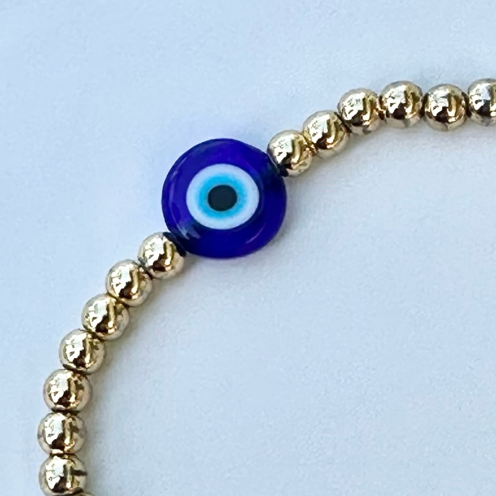 Gold Evil Eye Beaded Stretch Bracelet Festival Bohemian Summer Concerts Party - Picture 6 of 6